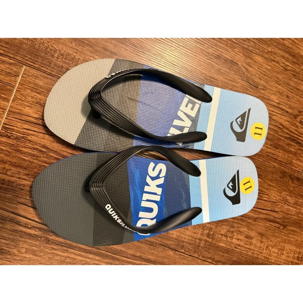 Quiksilver Mens Java Slash Logo Flip Flops Blue Grey Black Sandals AQYL101152 11